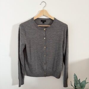 J.Crew 100% Merino Wool Gray Cardigan Size L Gold Buttons